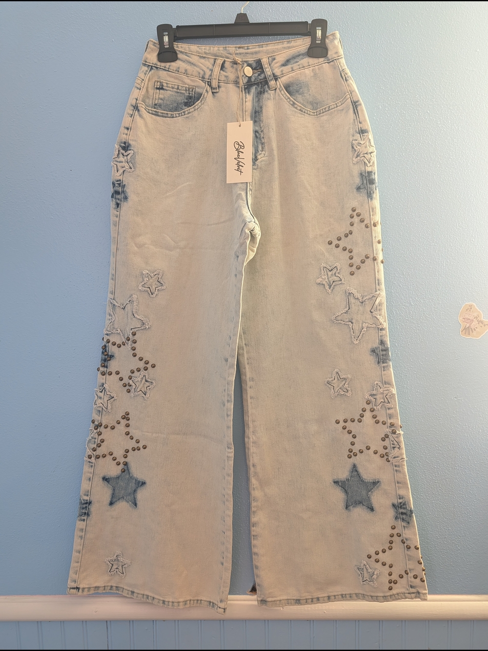 Blue Velvet- Star-Accent Light Blue Wide Leg Jeans
